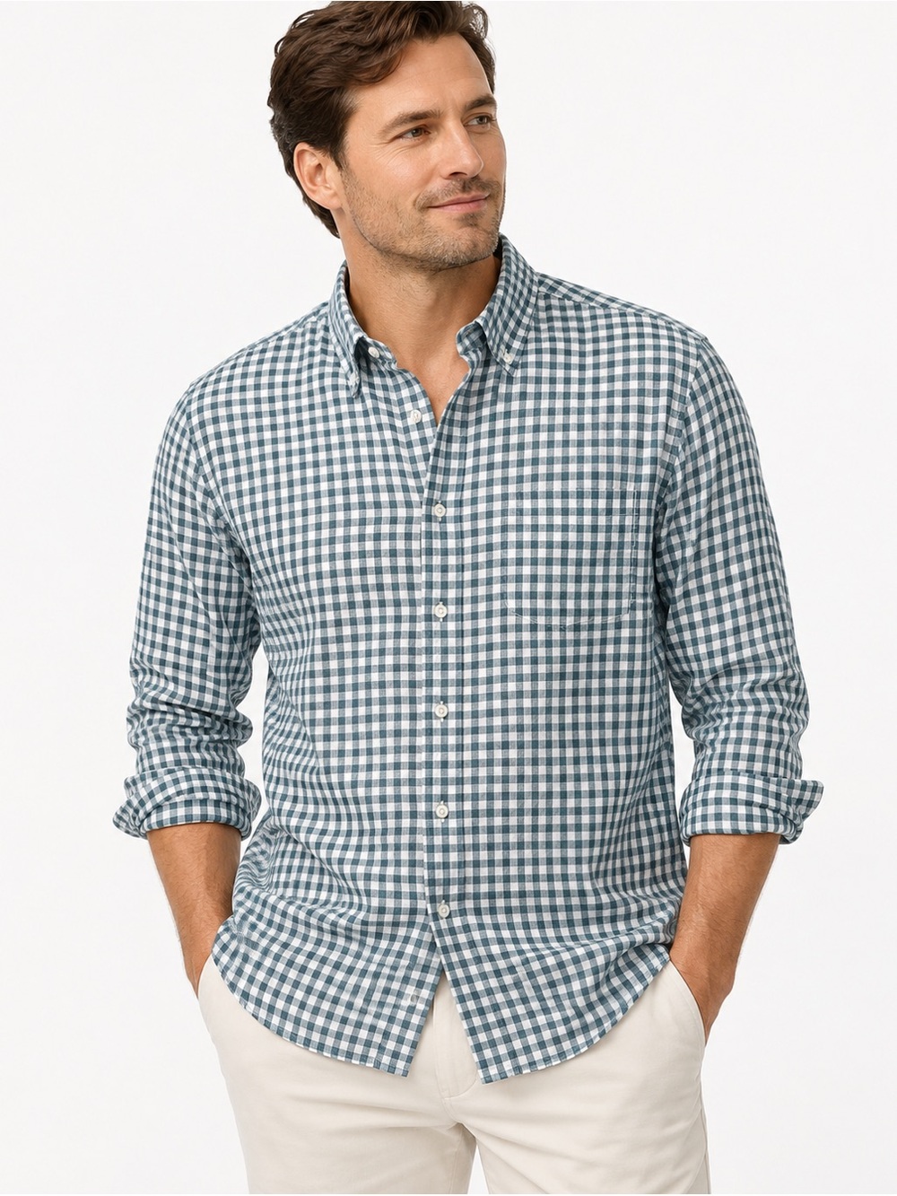 J.Crew Baird McNutt Irish Linen Gingham Shirt Blue Green White L
